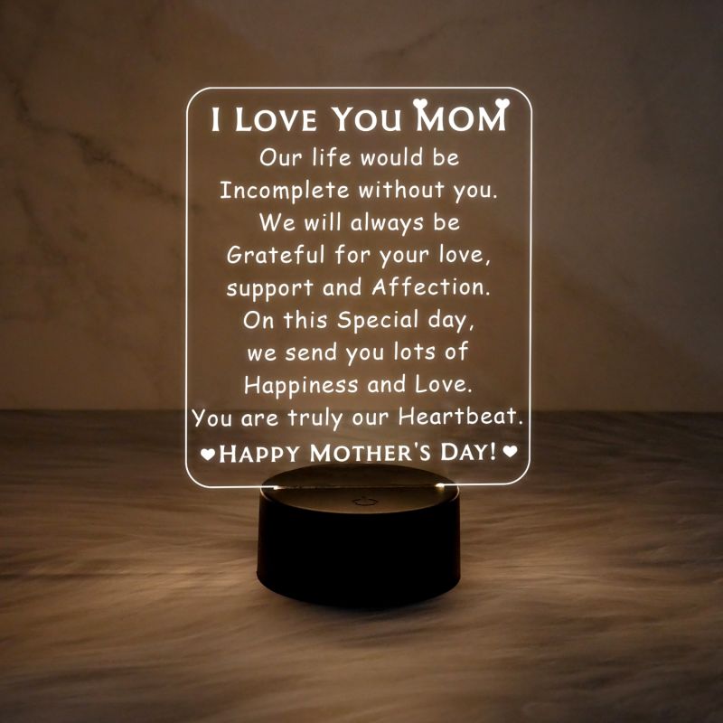 I Love You Mom Gift Night Lamp | Birthday Gift for Mothers Day | Warm White Light & On/Off Touch Button | USB Power Cable